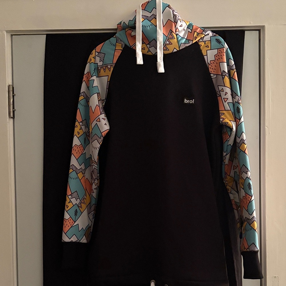 Bro! Black Hoodie with Geometric Print Sleeves and Hood - bro!